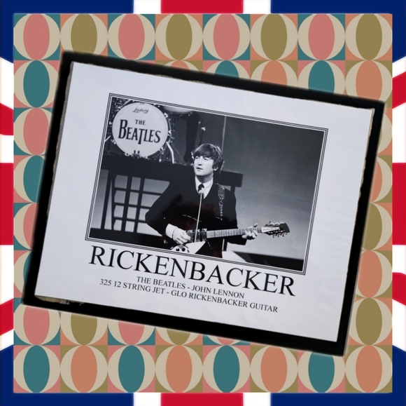 🎼Beatles/JOHN LENNON-Rickenbacker 11x14 Framed B&W Picture - Picture 1 of 8